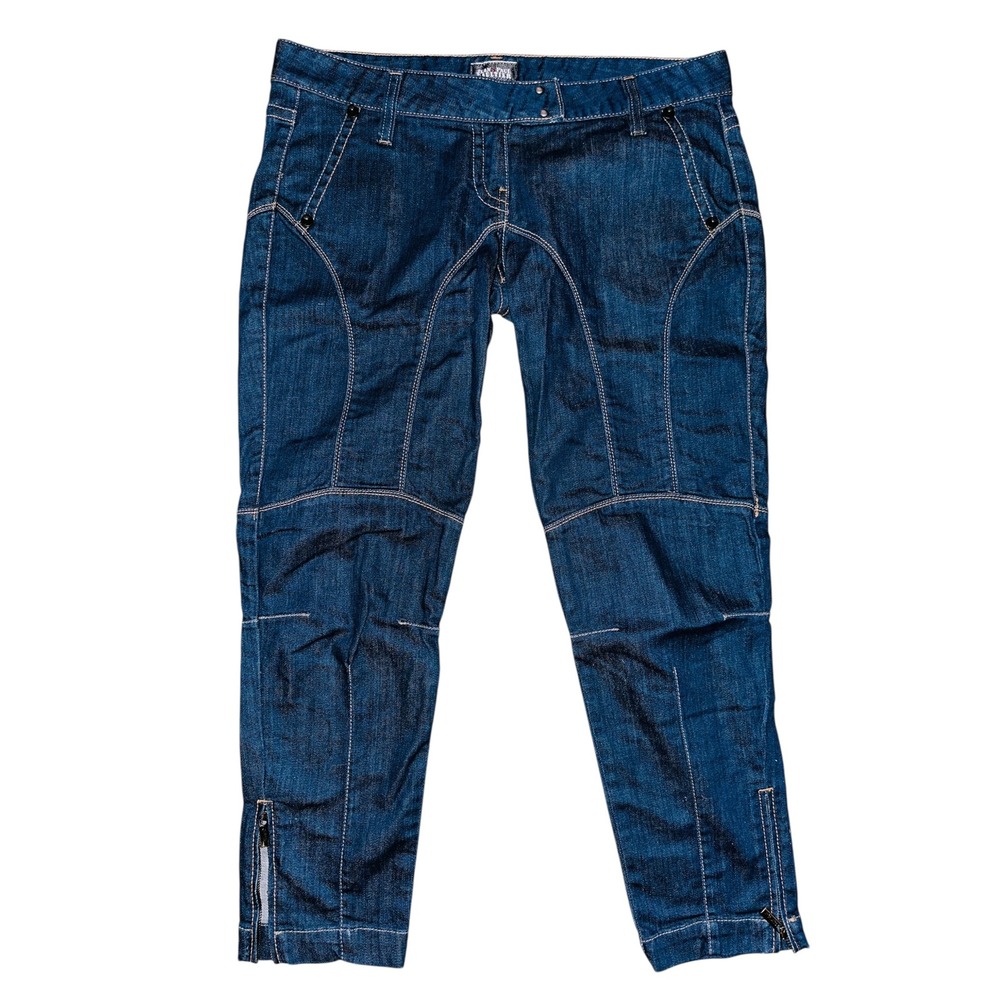WB5 Vtg Jean Paul Gaultier Denim Moto Jeans Womens Size 32 Dark Wash Contrast‎